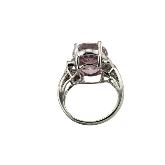 Vintage 14 Karat White Gold Pink Glass and Diamond Ring Size 6  #9935 - Picture 6 of 8